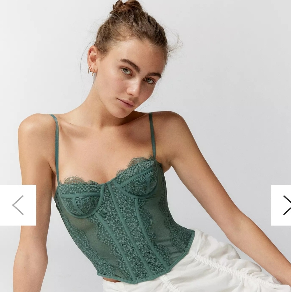 Urban Outfitters Out From Under Modern Love Lace Corset Olive Green size Small